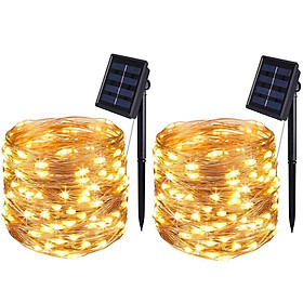 2 Pack Solar String Lights Outdoor, 10M 100LED Waterproof Copper Wire Lighting for Restaurant Garden Decoration