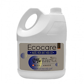 Nước rửa chén hữu cơ Bồ hòn Ecocare - 100% thực vật, không hóa chất, tinh dầu khử mùi, chăm sóc da tay, tiết kiệm nước 30% - Mẫu mới 2020 - Chai 4000ml