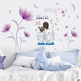 Decal dán tường Tình yêu hoa tím trang trí phòng khách,phòng ngủ đẹp