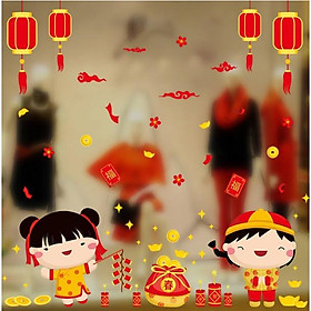 Mua Decal trang trí tết - Trai Gái hoạt hình chúc xuân phát tài