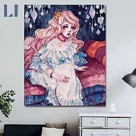 Mua Tranh tô màu theo số cô gái  nàng thơ - Tranh sơn dầu số hoá có khung LIM Art