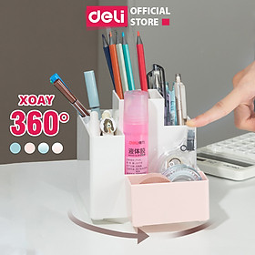 Hộp đựng bút Deli, ống đựng bút xoay 360 độ 4 tầng 6 ngăn màu pastel decor trang trí bàn học dùng cắm bút viết, đồ văn phòng phẩm, hộp đựng cọ trang điểm