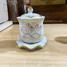 Mua Chung nắp sứ trắng cao cấp hình hoa sen nổi 3 cỡ cao: 8cm  11cm  13cm