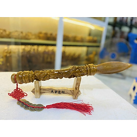Bút tiền tài phong thủy khắc thân long phụng bằng gỗ bách xanh đẹp long lanh kt dài 40 tròn 5cm  