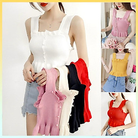 Áo len Montoghi dệt kim 2 DÂY BÈO đính nút giữa QC xinh xắn