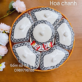 Bộ khay mứt bánh kẹo gốm hoa đào gốm sứ Bát Tràng cao cấp vẽ tay xuất dư