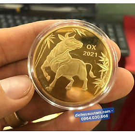 Mua Đồng xu con Trâu mạ vàng của Australia lưu niệm tuổi sửu mạ và  có hộp bảo vệ