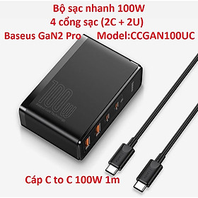 Mua Củ sạc nhanh 100W 4 cổng 2C +2U kèm cáp sạc Baseus GAN 2 Pro CCGAN2P-M01 _ Hàng chính hãng