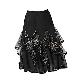 Flamenco Ballroom Waltz Dance  Skirt Sequined Modern Costumes Black