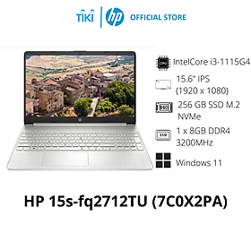 Laptop HP 15s-fq2712TU 7C0X2PA (Core i3 1115G4/ 8GB/ 256GB SSD/ Hãng sản xuất Intel UHD Graphics/ 15.6inch Full HD/ Windows 11 Home/ Bạc/ Vỏ nhựa) - Hàng Chính Hãng