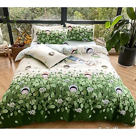 Bộ chăn ga gối cotton PL1 - Em Bé Lá Xanh - TẶNG 01 MÓC KHÓA HOUSTON