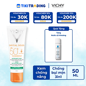 Kem Chống Nắng UVA+UVB Chống Bụi Mịn Vichy Spf50+CapitalSoleilMattifying 3in1 50ml