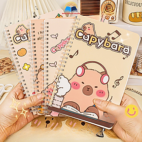Lốc 4 Cuốn Sổ Tay Lò Xo A5 Hình Capybara Dễ Thương – Bìa Mềm, Giấy Dòng Kẻ Ghi Chép Học Tập