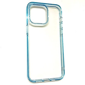 Ốp lưng cho iPhone 15 Pro Max hiệu Likgus Defend Glass Shock Viền màu xanh (Trong suốt không ố màu) - Hàng nhập khẩu