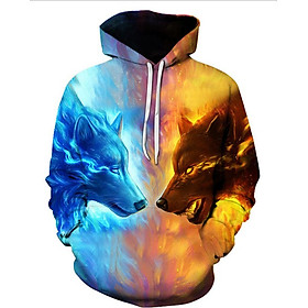 Áo Hoodie Nam 3D Hình 2 Con Sói Lửa - A3D12