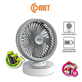 Quạt Sạc Tích Điện Để Bàn Đa Năng COMET CRF1506 7W, 4 Cấp Độ Gió, Xoay 90 Độ, 2 pin rời 18650 Lithium 1500mAh Để Bàn Văn Phòng