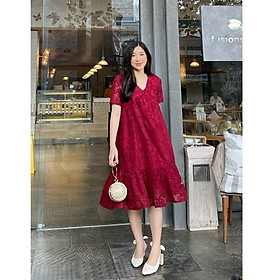 Váy bầu đẹp - Đầm bầu suông-Váy bầu thời trang thiết kế nơ vai sát lách chất voan hai lớp freesize từ 45 đến 70k