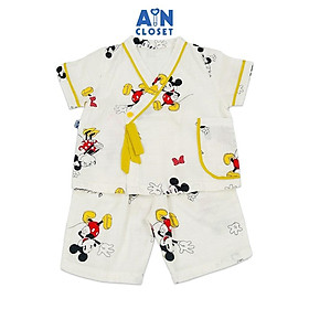 Bộ quần áo Lửng unisex cho bé họa tiết Mickey Mouse vàng xô sợi tre