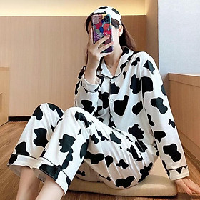 Bộ Pijama Nữ Bộ Ngủ Mặc Nhà Nữ Dài Tay Thu Đông Họa Tiết Bánh Bèo Sợi Tơ Sữa Mềm Mịn
