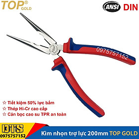 Kìm nhọn trợ lực chuyên nghiệp TOP GOLD 200mm, thép Hi-Cr cao cấp