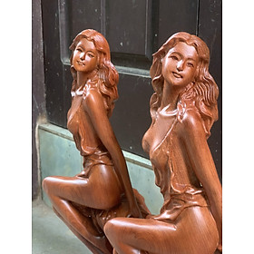Tượng thiếu nữ nghệ thuật bằng gỗ hương đá kt cao 30cm
