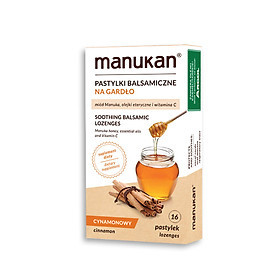 Viên ngậm bổ phế, dịu ho Manukan giảm rát họng, khản tiếng (Vị quế) Polvita giảm ho an toàn, hiệu quả - Hộp 2 vỉ x 8 viên - Hàng chính hãng Argol Việt Nam