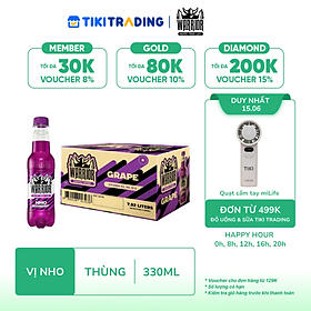 Thùng 24 Chai Nước Tăng Lực Có Gas Warrior Vị Nho (330ml x 24 chai)