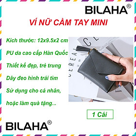 Ví Nữ Mini Ngắn Cầm Tay Phong Cách Hàn Quốc phụ kiện dây đeo trái tim (có hàng sẵn) (Hàng Chính Hãng)