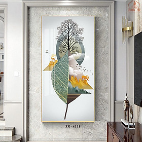 Mua Tranh Treo Tường Phòng Khách Tráng Gương Pha Lê - Tranh Đơn Nghệ Thuật Trừu Tượng Từ Chiếc Lá
