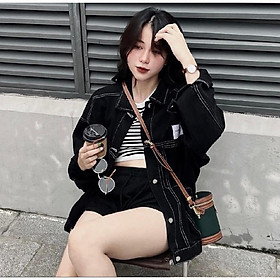 Áo khoác jean nữ dáng rộng 2 màu đen xanh thời trang , Áo khoác bò thụng tay dơi vại xệ kiểu dáng Hàn Quốc