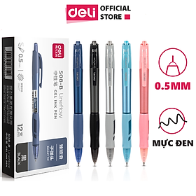 Hình ảnh Bút Bi Nước Mực Gel Bấm Ngòi 0.5mm Deli - Mực Đen Nhanh Khô, Viết Đều, Trơn Tru, Phù Hợp Văn Phòng Học Sinh - S08-B