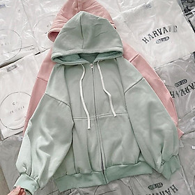 Áo khoác nữ form rộng hoodie có mũ trơn tay bồng có khóa kéo phong cách Hàn Quốc  Áo khoác nữ mùa đông YiiL K01