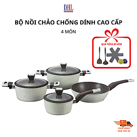 Mua Bộ nồi chảo bếp từ vân đá chống dính cao cấp Mitomo Giyoca 4 món - Hàng chính hãng BH 24 tháng
