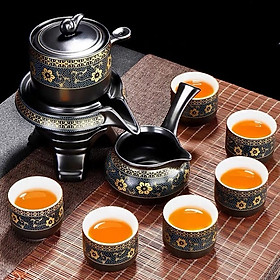 Bộ ấm chén pha trà cối xay sm008- Đỏ đen vàng 9 món  - bộ ấm trà cao cấp
