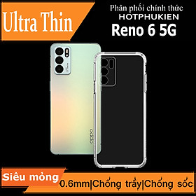 Ốp lưng silicon dẻo cho Oppo Reno 6 5G hiệu Ultra Thin trong suốt mỏng 0.6mm độ trong tuyệt đối chống trầy xước - Hàng nhập khẩu