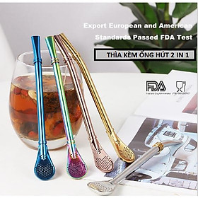 Mua Thìa cà phê kem kiêm ống hút 2in1 - thìa cán dài - muỗng dài