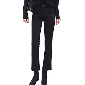 Quần jean ống loe lưng cao màu đen trơn vải jean giấy co giãn Hàn Quốc Q059