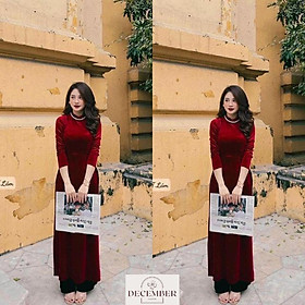 Set áo dài nhung đỏ phối quần đen kèm mấn hàng loại 1- December Fashion