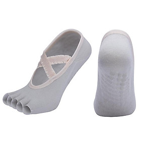 Phụ nữ Năm ngón tay Yoga vớ qua dây đeo chéo Pilates sock silicon kìm kẹp chống trượt vớ ren cho thể thao thể dục Color: Gray Size: EUR 35-40 US 4.5-8.5