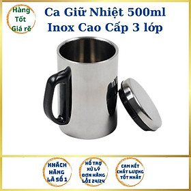 CA GIỮ NHIỆT 500ML INOX CÓ QUAI CẦM TIỆN ÍCH, LY GIỮ NHIỆT CÓ NẮP ĐẬY 2 LỚP GIỮ NHIỆT