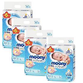 Combo 4 gói Tã Dán Sơ Sinh Cao Cấp Moony Nhật Bản NB90 (90 Miếng) - Tặng 24 miếng trong gói