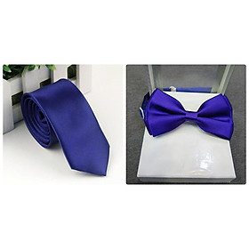 Combo 1 chiếc Cà Vạt Lụa Bản 5cm và 1 nơ lụa thời trang nam nữ (xanh)