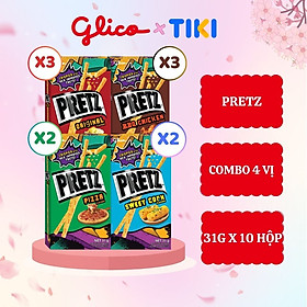 Hình ảnh Bánh que nướng giòn 4 vị GLICO Pretz (Combo 10 hộp - 3 khoai tây 3 BBQ Gà 2 Pizza 2 Bắp)