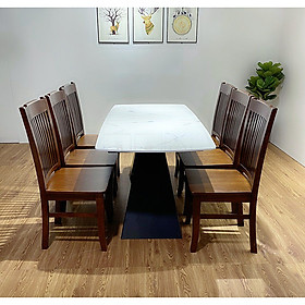 Bộ bàn ăn gỗ sồi 6 ghế mặt bàn đá ma Ms01