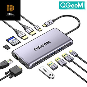 Mua Bộ Hub USB C QGeeM 12 trong 1 sang HDMI 4k/VGA 1080P/USB/Type C sạc nhanh PD/Ethernet 1G/TF&SD/đầu đọc thẻ Type C dành cho MacBook  USB C Dock - Hàng chính hãng