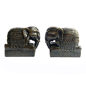 Cặp 2 tượng voi đá trang trí phong thủy bàn làm việc - Vòi hướng xuống ý nghĩa trường thọ - Cỡ mini - Cao 6cm - Nâu đen