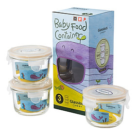 Glasslock baby Korea imported baby food box set heat-resistant glass sealed fresh storage box pink round 165ml*3