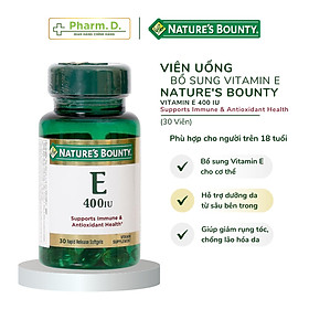 Viên Uống Bổ Sung Vitamin E 400 IU Giảm Rụng Tóc, NATURE'S BOUNTY Hỗ Trợ Dưỡng Da, Ngăn Ngừa Lão Hóa (30 Viên)