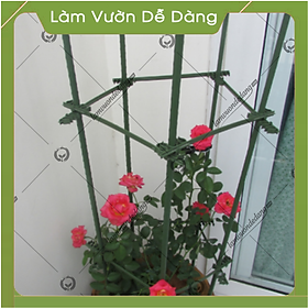 COMBO 2 KHUNG TRỒNG CÂY NGŨ GIÁC làm từ ống tre thép bọc nhựa IBO và thanh liên kết Sapoto - Dùng làm khung, giàn cho hoa hồng leo, cây hoa leo