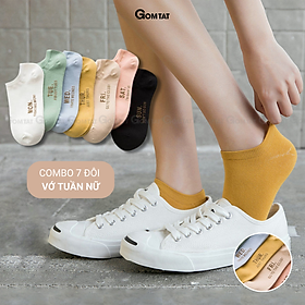Set 7 đôi vớ cổ ngắn nữ chất liệu cotton cao cấp, tất nữ cổ thấp 7 đôi sử dụng 7 ngày - votuan-nu01